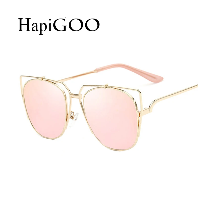 HapiGOO Fashion Oversized Cat Eye Rose Gold Sunglasses Women Brand