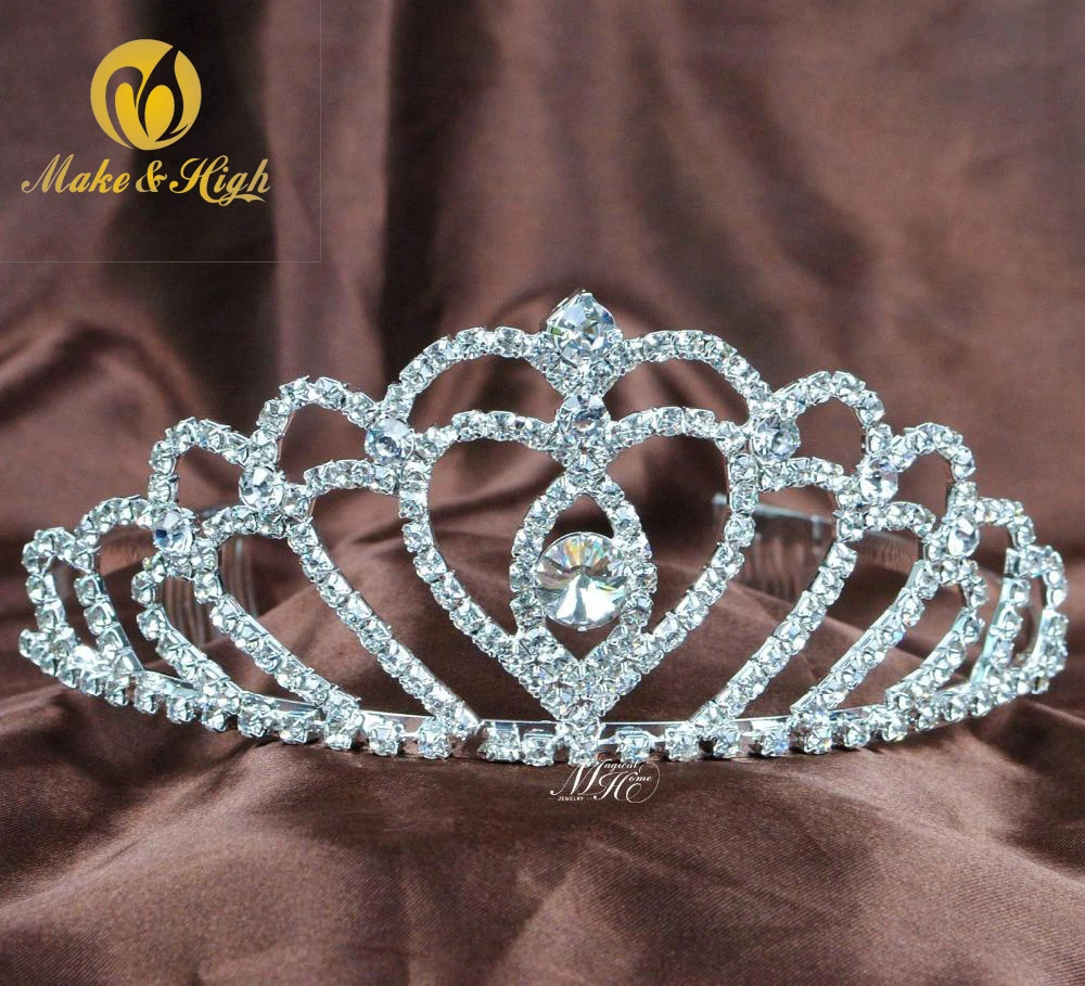 

Handmade LOVE Heart Tiara Diadem Hair Combs Crystal Rhinestones Wedding Bridal Crown for Brides Prom Party Hair Jewelry 177g