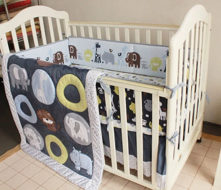 Roupa de Cama do Bebê Conjunto de Cama Berço de Algodão Pára-choques + Duvet + Capa + Saia de Cama Bordado Algodão Berço Pára-choques 4 7 Pçs Kit 5 cama berço de algodão (4 pára-choques + duvet + capa + saia de cama)