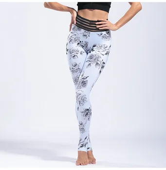 

Flower Painted Women Yoga Pants High Elastic Fitness Leggings Tights Slim Running Dancing Long Pants