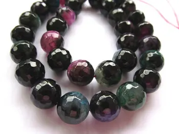 

high quality gergous agate bead round ball faceted red black blue grey mixed crystal jewelry beads 12mm --2strands 16inch