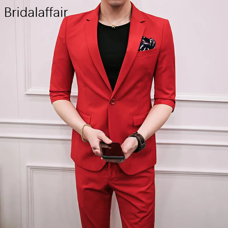 KUSON Men Suits 2018 Tailored Slim Red 
