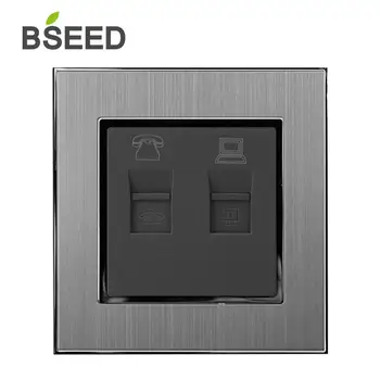 

BSEED TEL And Data Socket 110-250V Brushed Metal UK EU Standard RJ11 Telephone And Data RJ45 Lan Cable Jack TEL&PC Wall Socket