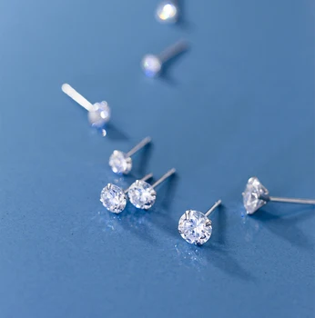 

100% Real 925 Sterling Silver Jewelry Women Fashion Cute Tiny Clear CZ Stud Earrings Gift for Girls Teens Lady