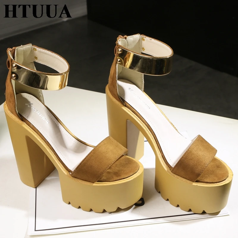 

HTUUA New 2019 Summer Sandals Women Casual Sexy Open Toe High Heels Thick Platform Shoes Elegant Roman Gladiator Sandals SX2173