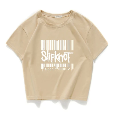 W344 khaki Футболка с тяжелым металлом Slipknot, Женская хлопковая уличная футболка из хлопка, женские короткие топы, хипстерский укороченный топ, женская одежда - Цвет: W344 khaki