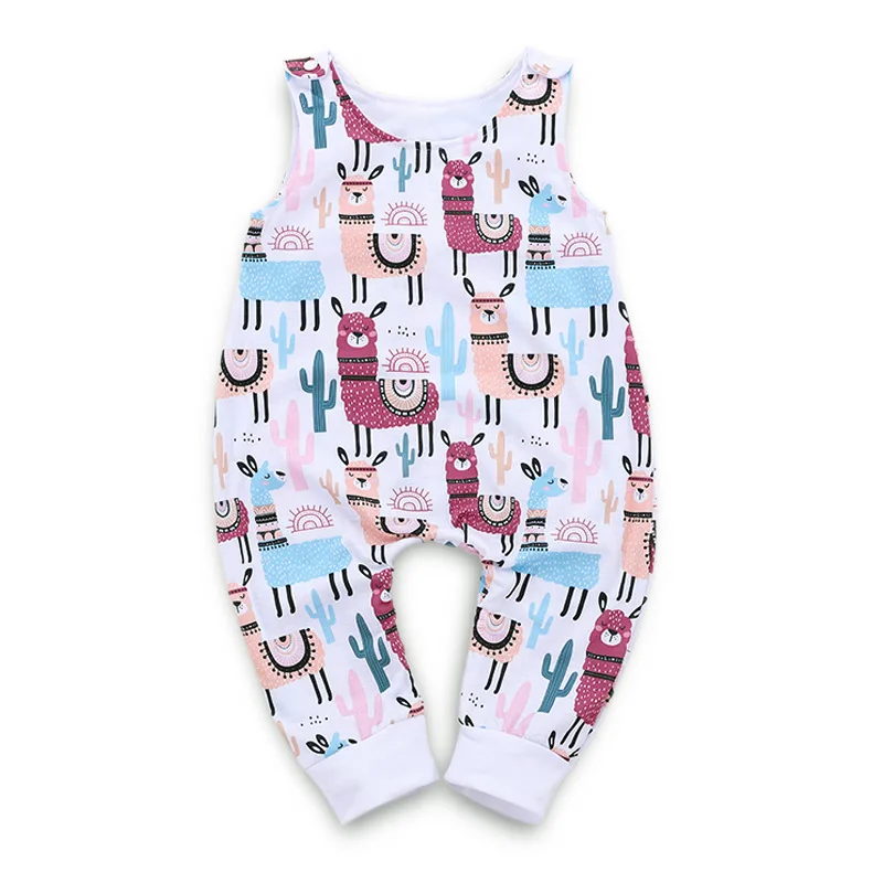 Baby Rompers Zipper Onesie Sleeveless Newborn Jumpsuit Cartoon Alpacas and Cactus Infant Winter