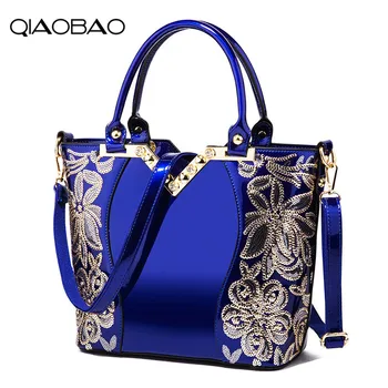 

QIAOBAO High Quality Patent Leather Handbags Fashion Sequins Women Shoulder Crossbody Bags Large Capacity Black Top Hand