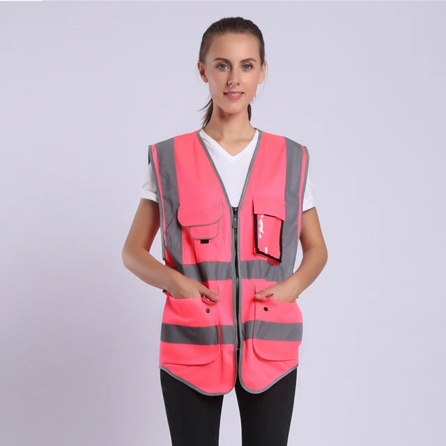 Pink Safety Vest For Women Hi Vis Vest With Reflective Stripes Safety ...