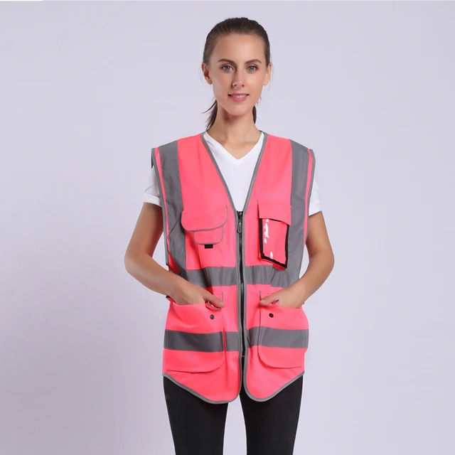 Pink Safety Vest For Women Hi Vis Vest With Reflective Stripes Safety