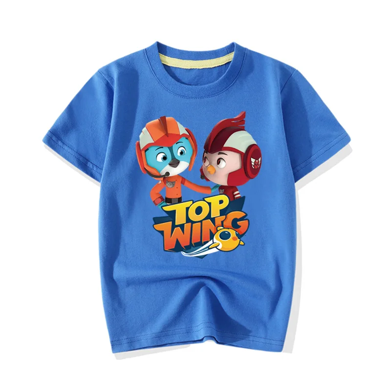 Топ с рисунком крыла, футболки с 3D принтом для маленьких мальчиков и девочек, летняя одежда Детские футболки с короткими рукавами, костюм хлопковые футболки, JY060 - Цвет: Blue T-shirt