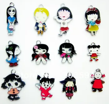 

M7822 Wholesale 100Pcs/Lots mixed Enamel Alloy Girl Charms Pendant Diy Child charms Mobile phone Accessories bead bead