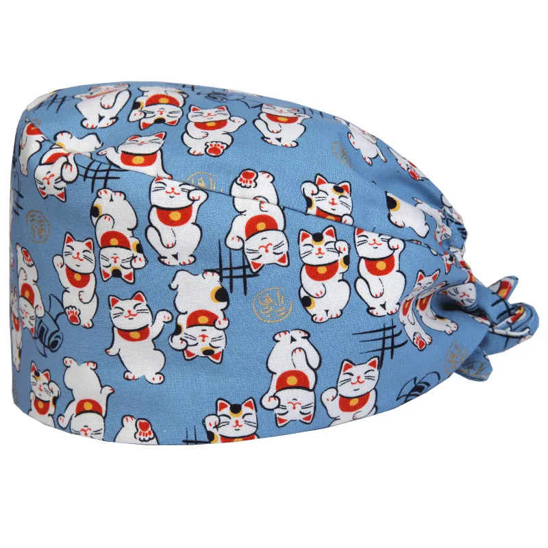 

Japanese Lucky Cat Nurse Surgical Caps Veterinary Scrub Cap Medical Doctor Working Hat Female Male Surgeon Hat 100% Cotton Hats