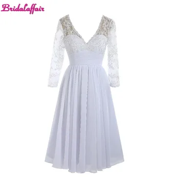 

V Neck Appliques Lace Short Prom Dresses 2019 Cheap 1/2 Sleeve dress evening formal Gown vestidos de fiesta de noche corto