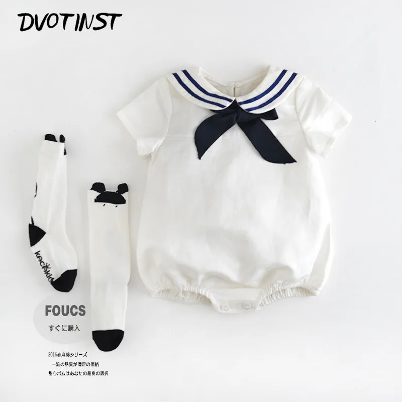 

Baby Girls Boys Summer Short Sleeves Sailor Navy Bodysuit+1 Pair Stockings Outfit Infant Tollder Kids Jumpsuit Clothing Costume