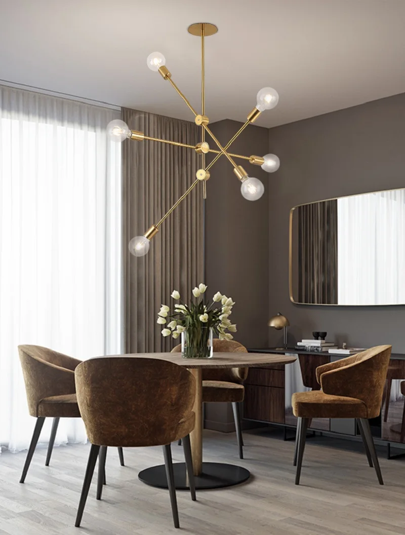  Brushed Brass Metal Sputnik Branch Chandelier Modern Ceiling Lights Nordic Postmodern Style Chandel - 32986279429