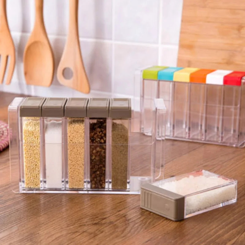 

New 6Pcs/Set Shaker Seasoning Box Spice Holder Jar Bottle Condiment Dispenser Storage Container With Tray