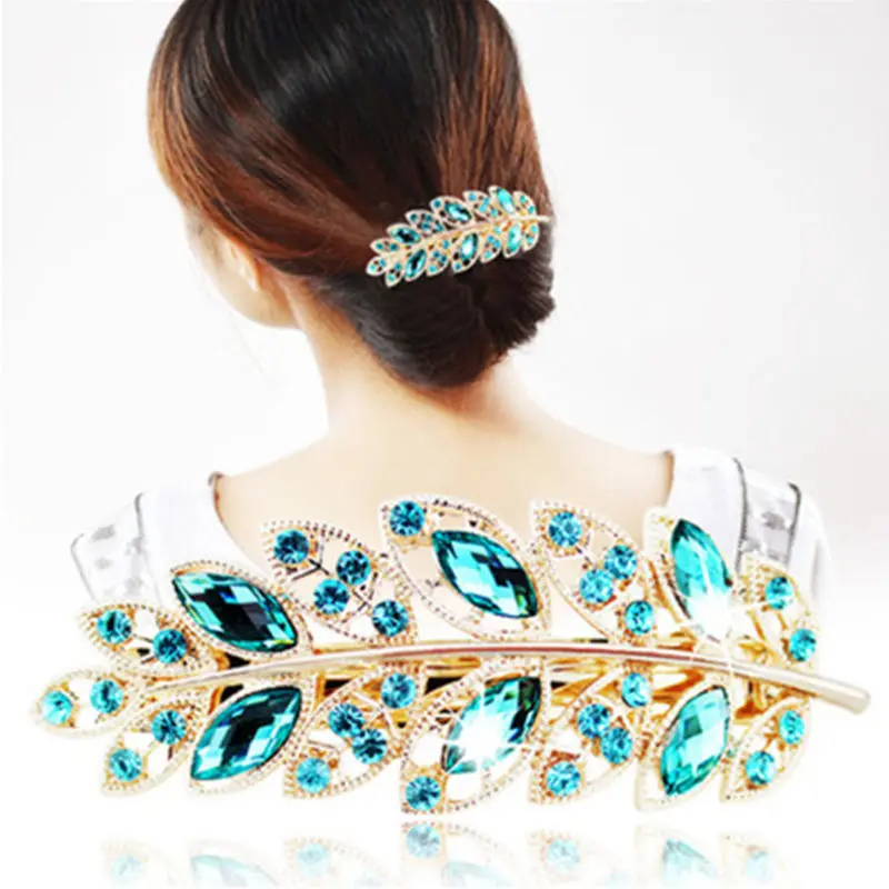 Fashion Women Leaf Crystal Diamond Hair Clip Pins Barrette Snap