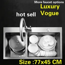 Мода Лидер продаж индивидуальность ручная раковина двойной паз стандарт пищевые продукты длительного хранения 304 нержавеющая сталь 77x45 см