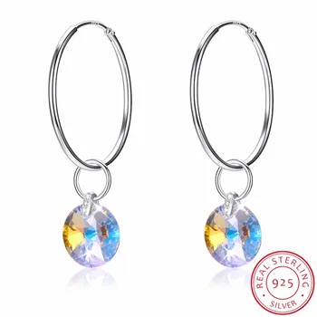 

New Arrival 925 Sterling Silver Earring For Women Fine Jewelry Dropshipping Statement Earring Round Crystal From Swarovski