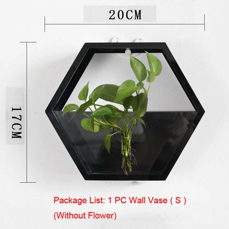 Простая Современная Шестигранная настенная ваза настенный маленький рыбный горшок настольное суккулентное растение гидропонный цветочный горшок креативный домашний декор - Цвет: Black S