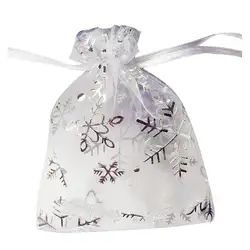 100 шт органза свадебные подарочные сумки мешочек для ювелирных украшений с завязкой сумки серебряные белые снежинки отпечаток подарочные