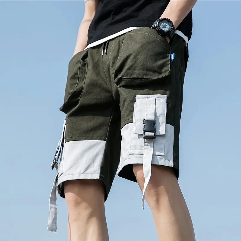 Мужской летний стиль сафари Повседневный свободный мульти-карманы Длина по колено, пэчворк шорты