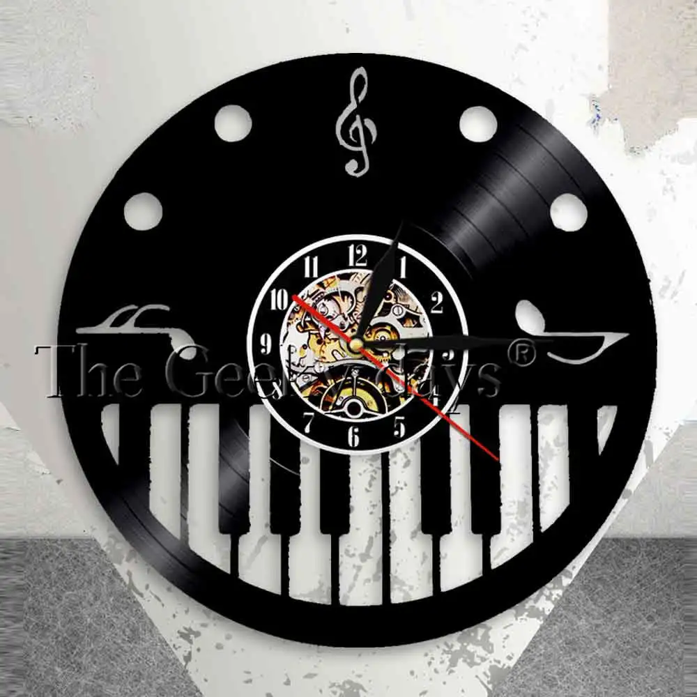 Piano Keys and Treble Clef Vinyl Record Wall Clock Pianist Musical