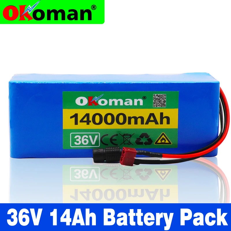 Okoman 36 В 10S4P 14Ah 500 Вт высокое мощность и ёмкость 42 18650 литиевых батарея pack 14000 мАч электрические велосипеды скутер с BMS