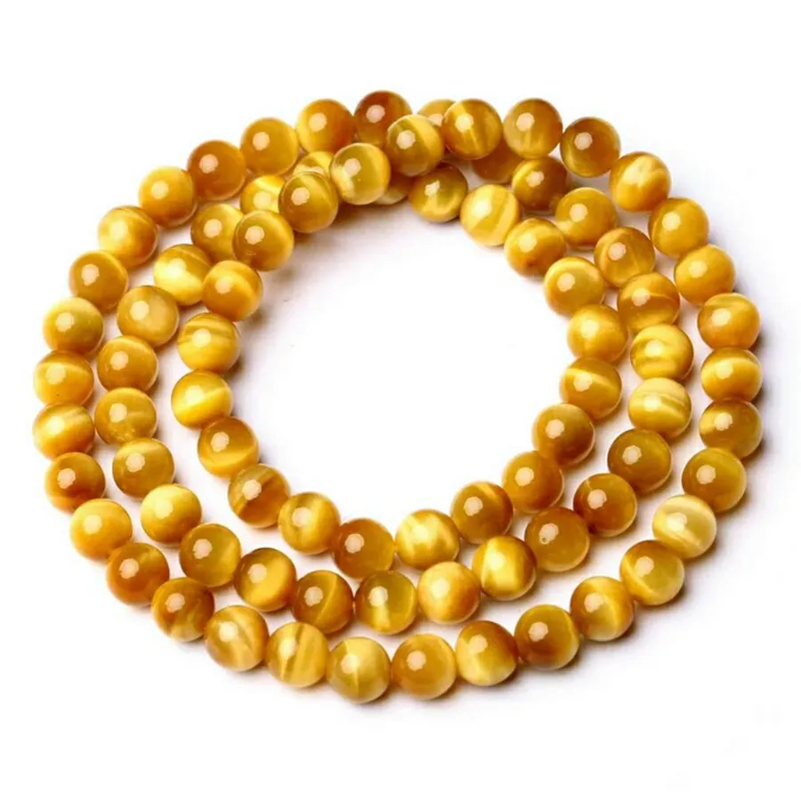Genuine Natural Gold Tiger Eye Gems Stone Bracelets For Women Men Crystal Three Laps Round Bead Bracelet 6mm 8mm | Украшения и