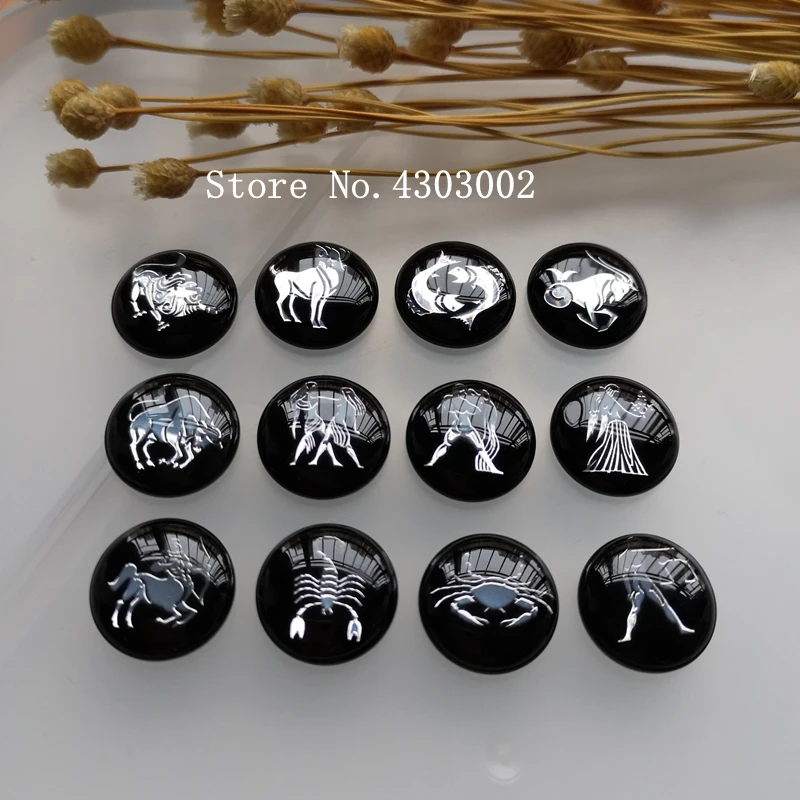 

10sets/lot 16mm 12 Zodiac & Horoscope Natural Black Onyx Beads for DIY Jewelry Zodiac black onyx for Jewelry