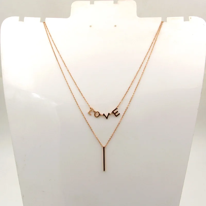 

New fashion double I LOVE letter titanium steel plated gold necklace tide girl wild rose gold necklace jewelry