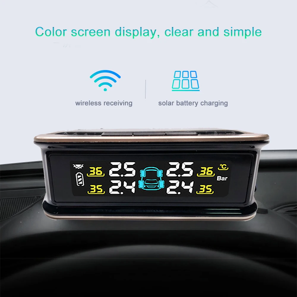 

Solar TPMS Tire Pressure Monitor System wITH 4 Internal Sensor Universal wireless Real-time Displays 4 Pressure Temperature