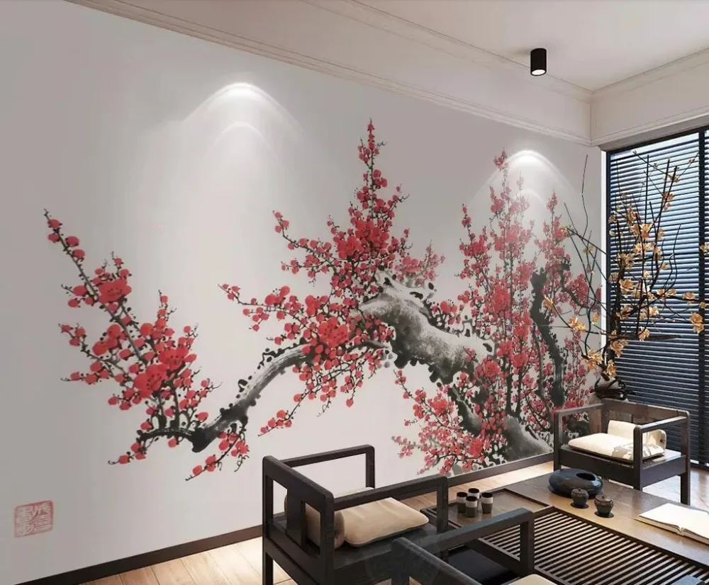 Beibehang заказ обои Китайская живопись сливы ТВ задний план стены украшения дома Гостиная Спальня 3d