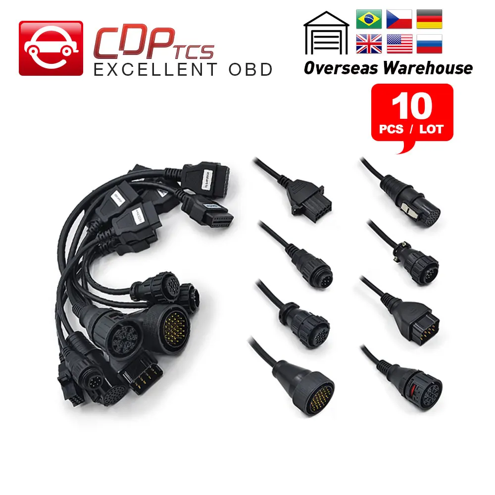 

10pcs full set 8 Car cables and Truck cables diagnostic Tool Interface car leads for CDP TCS pro plus multidiag pro