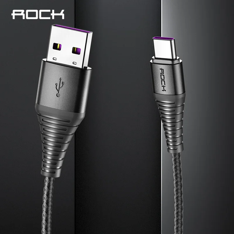 

ROCK 5A Type C USB Cable Quick Charge Nylon Braided Charge and Sync Data Cord Mobile Phone Type-C Cable Wire for Samsung Huawei