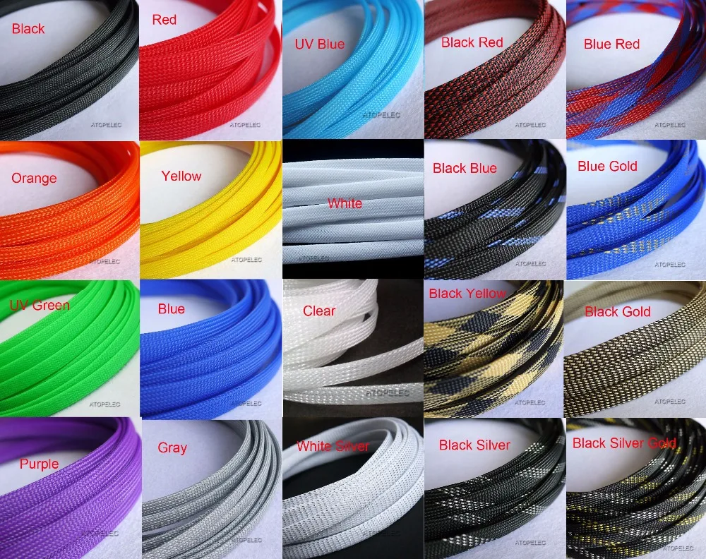

12MM Wide 15/32" TIGHT Braided PET Expandable Sleeving Cable Wire Sheath Black/Red/Yellow/Green/Blue/Purple/Gray/White/Clear