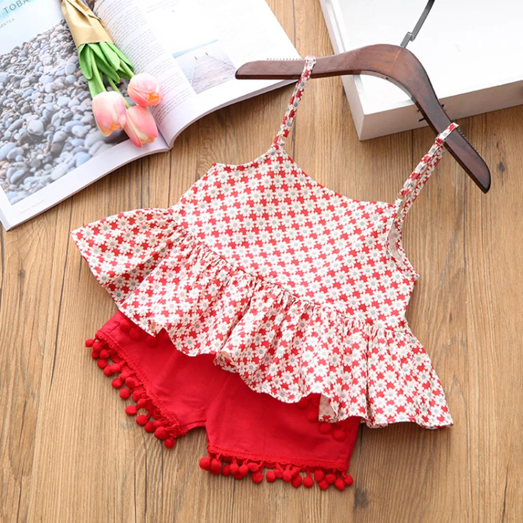 

Perimedes Kids Girls Summer Clothes Sets Toddler Kids Baby Girl Clothes Floral Sleeveless Vest T-shirt+Shorts Clothes Outfits