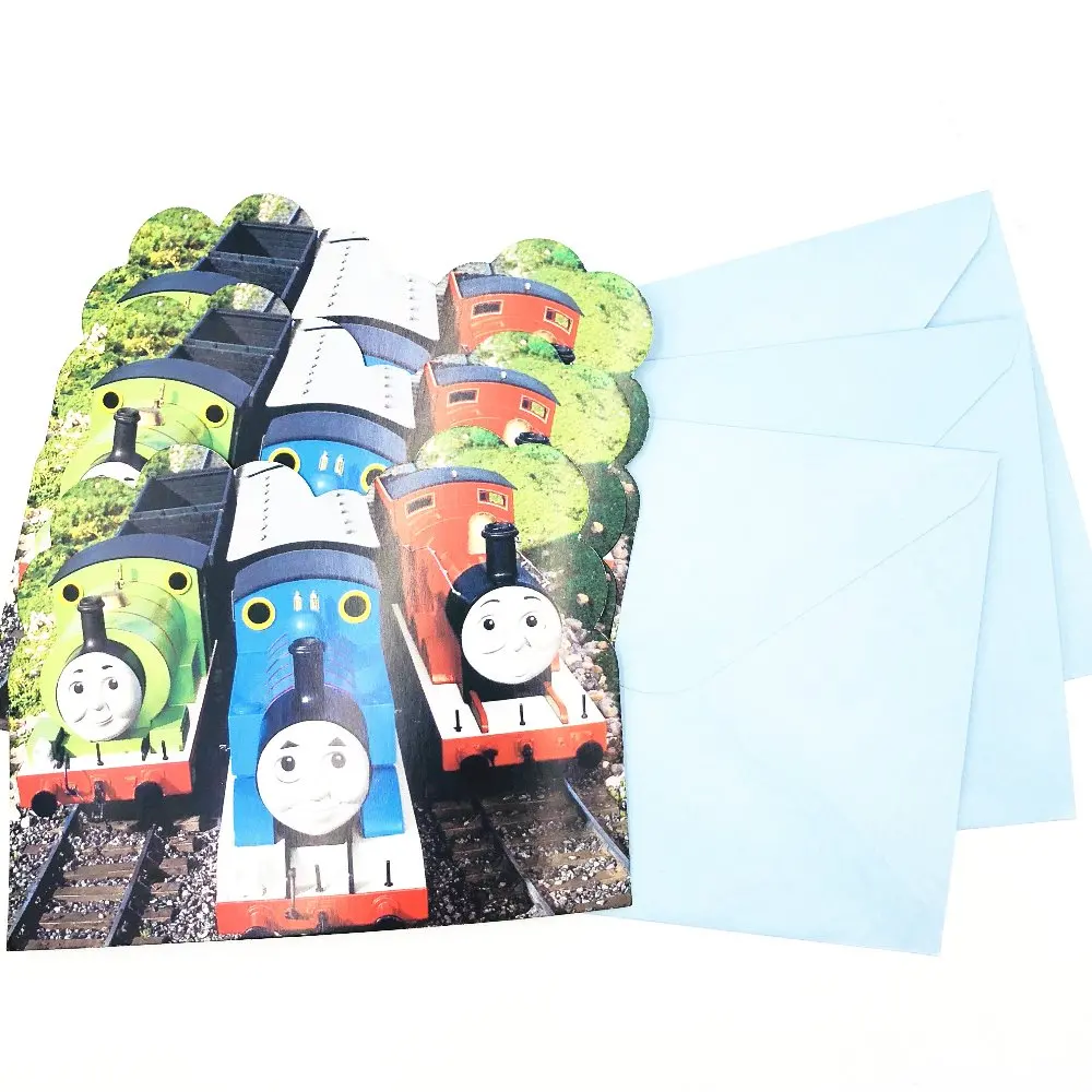 

6pcs Train Babyfavor Invitation Card Party For Kid Birthday Decoration Theme Party Supplies Festival Supplies Set