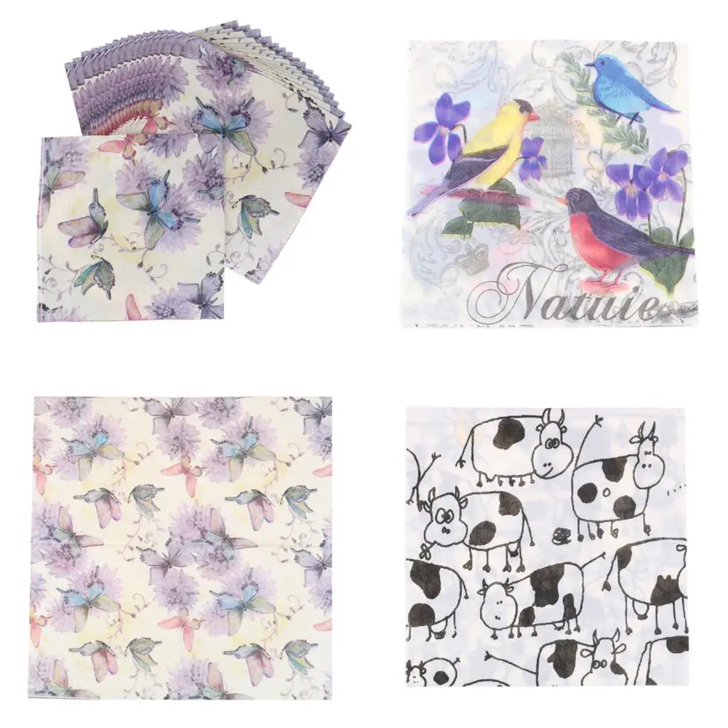 

Printed Flower Cow Bird Butterfly Paper Napkin For Wedding And Party Decoration Tissue Fabric Decoupage Primary Wood Pulp Napkin