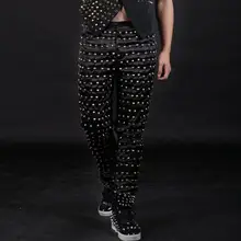 Черный певец костюмы 1 брюки для мужчин 1 брюки тонкий человек сценические брюки золотые заклепки брюки мужские брюки Оригинальные обеспечивают заказ