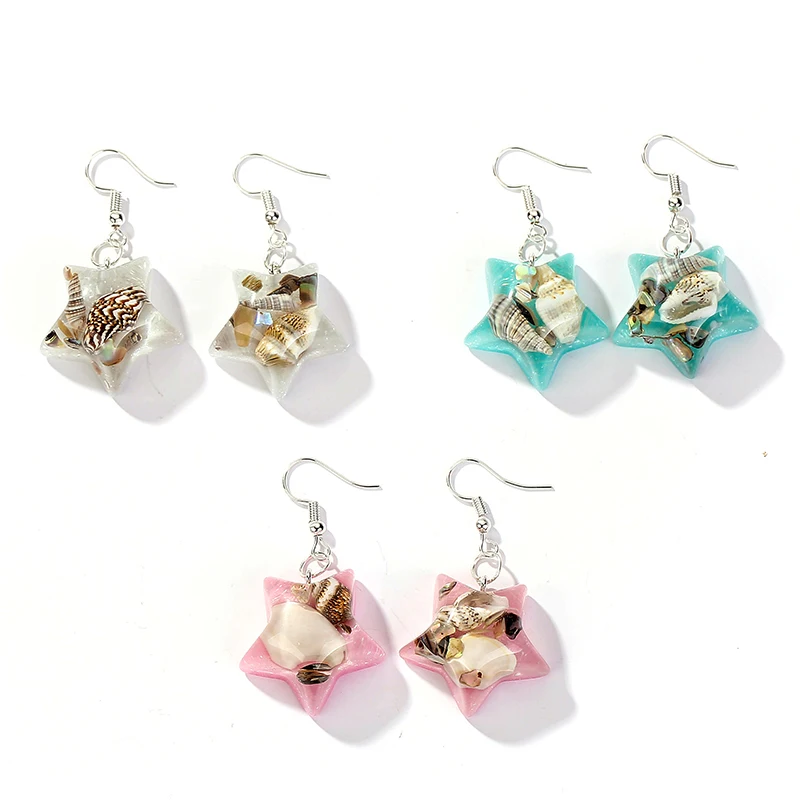 

1pair Fashion Craft Star with shell Drop Earrings Resin earring for Birthday Gift Child Girls Teens Jewelry
