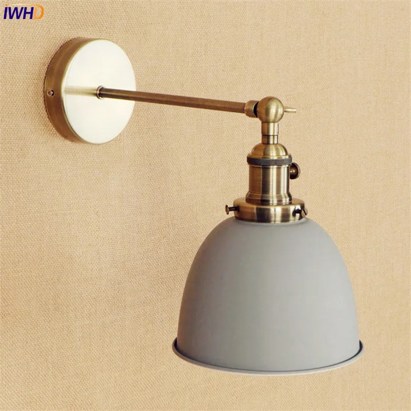Online IWHD Messing Grau Edison LED Wand Lampe Neben Wandlampen E27 4W Treppen Licht Vintage Arm Wandleuchter Applique Murale leuchte