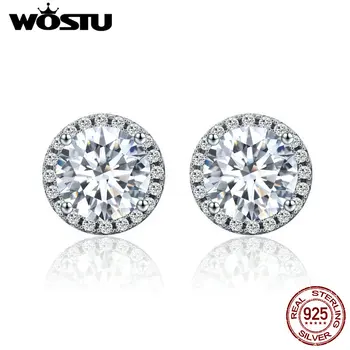

WOSTU Fashion 925 Sterling Silver Dazzling Clear CZ Stud Earrings For Women S925 Jewelry Wedding Engagement Gift BKE358