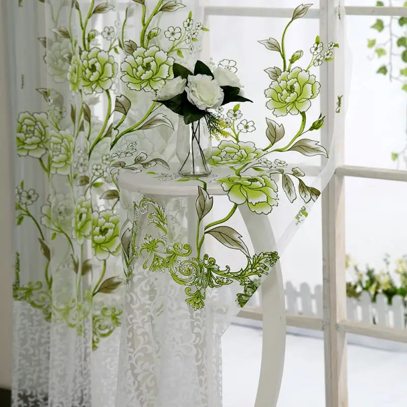 Flower Print Window Curtain Divider Tulle Voile Drape Panel Sheer Scarf Valances