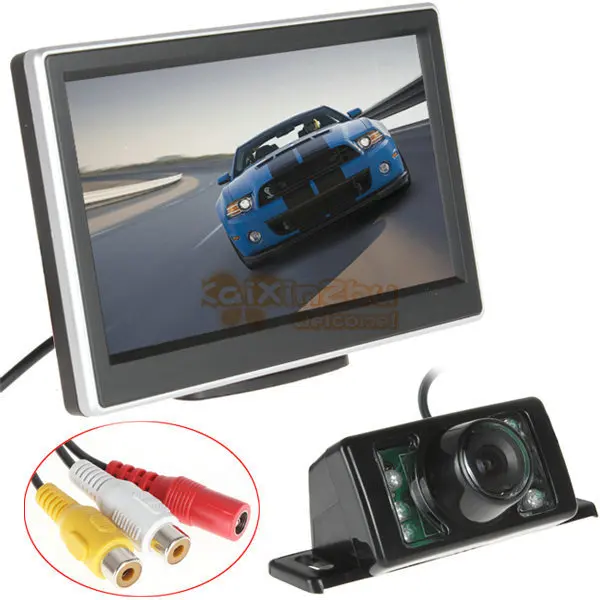 

5 Inch TFT LCD HD Color Car Rear View Parking Monitor 2 Video Input + 7 IR Lights Car Rearview Reverse Camera for VCD DVD GPS