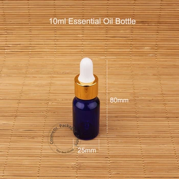 

5pcs/Lot High Quality Empty 10ml Glass Essential Oil Bottle Gold Cap with Pipette Dropper Small Women Makeup Pot Blue Packaging