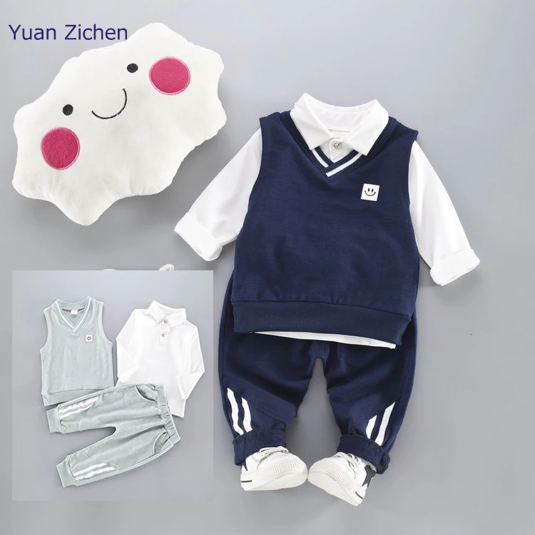 Spring Autumn Cotton Clothing Sets For Boys Children Vest Jacket +T-shirt Tops+Pants Kids Formal Gentleman Clothes Suits 3PCS