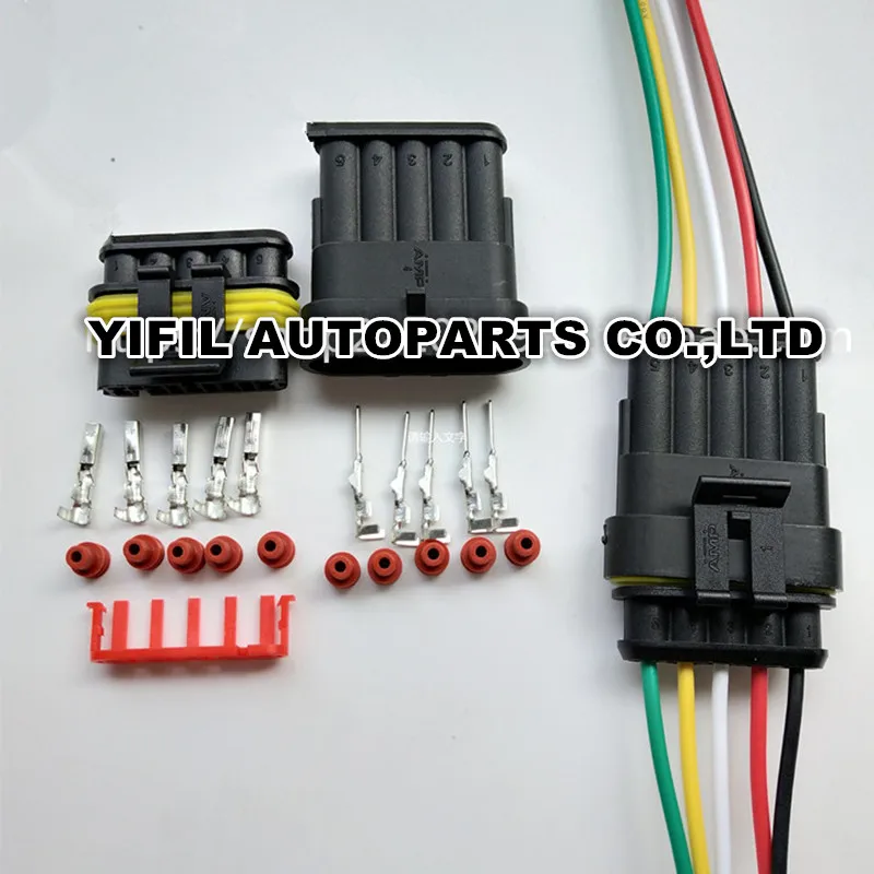 10sets/lot Tyco Superseal AMP 1.5 Kit 5 Pin/Way Male Female Auto Sealed