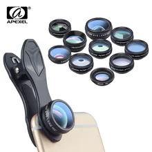 APEXEL 10 w 1 obiektyw zestaw kamery uniwersalny filtr CPL soczewki teleskopu rybie oko szeroki kąt soczewki makro obiektyw kitfor prawie smartfon
